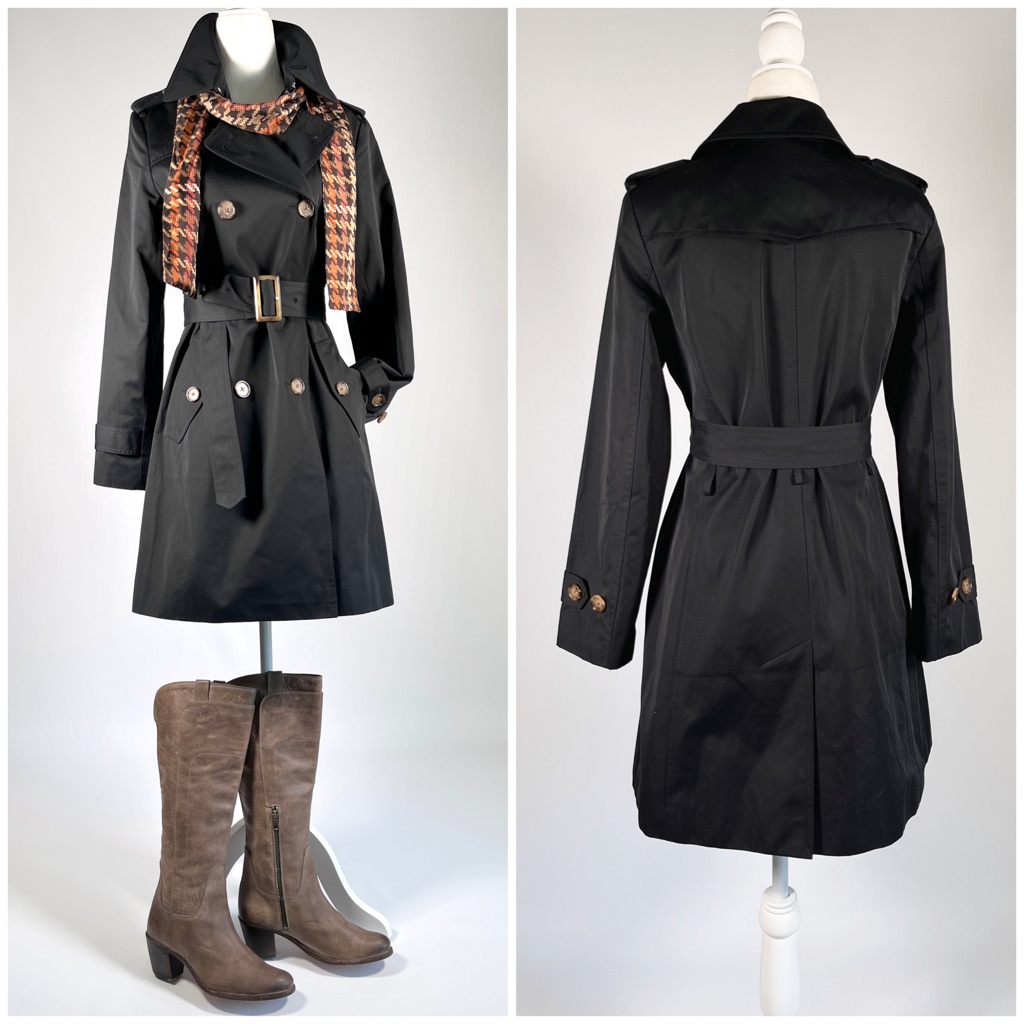 New Talbots Black Cotton Blend Trench Coat Jacket